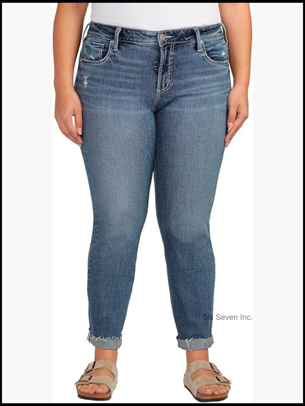 Plus Size Boyfriend Mid Rise Slim Leg Jeans